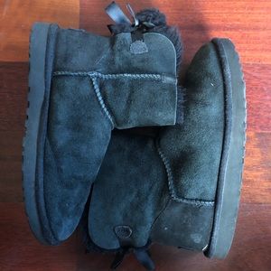 Black ugg booties with bow in back